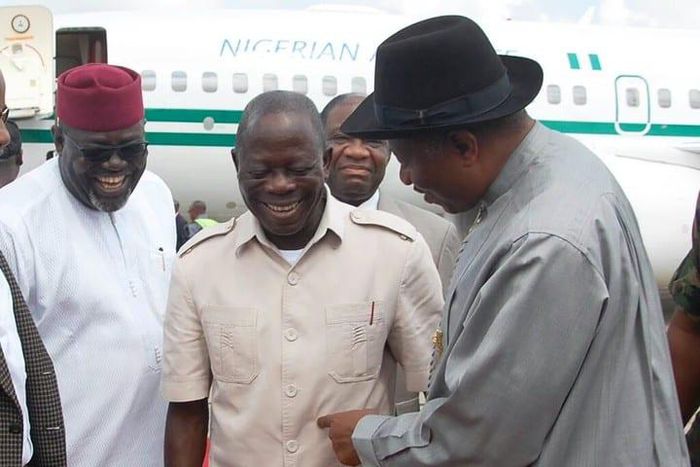 Former President, Goodluck Jonathan and former Governor of Edo State, Adams Oshiomhole. [naijanews]