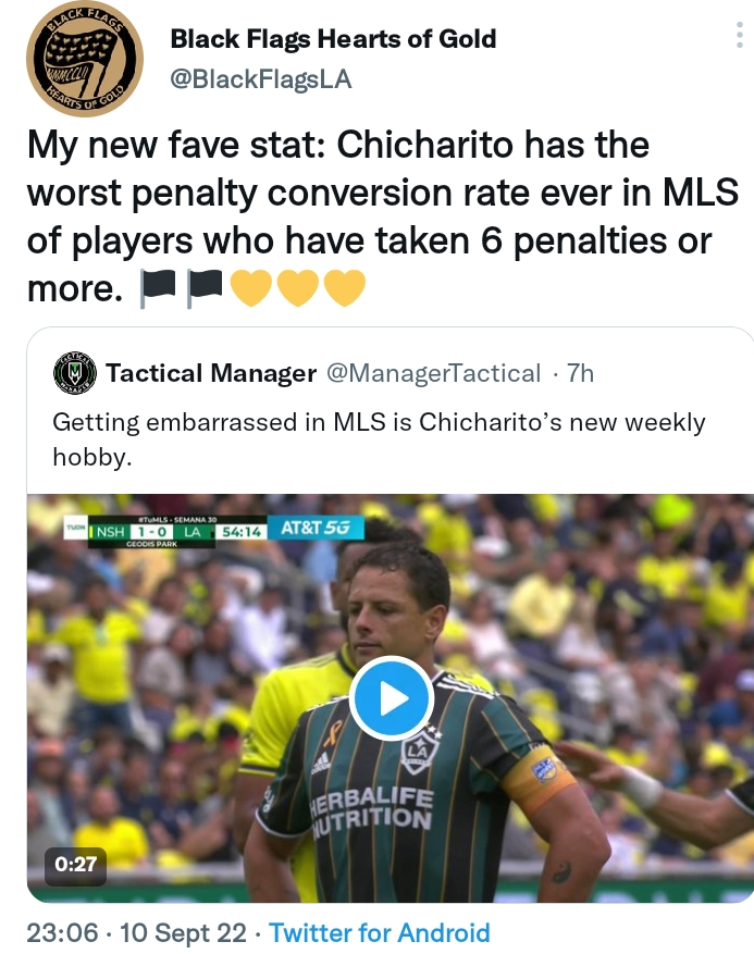 The supporters are tired and want Chicharito to stop taking penalties.