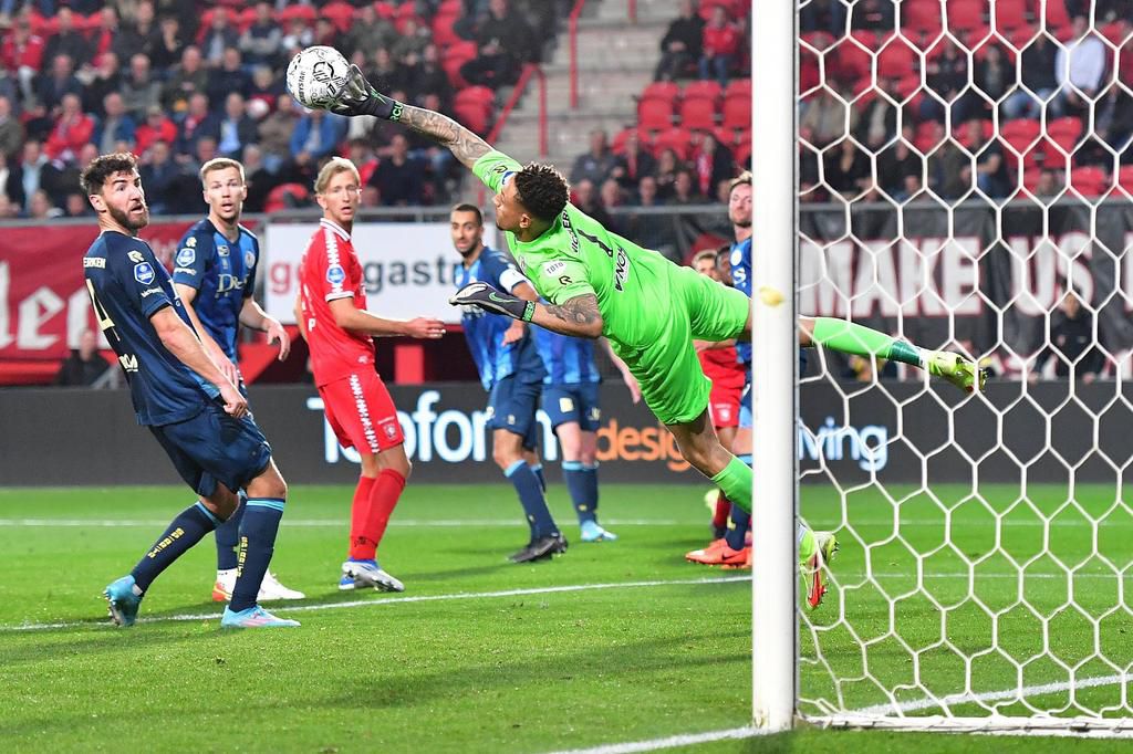 Okoye making an acrobatic save to keep the scores respectable