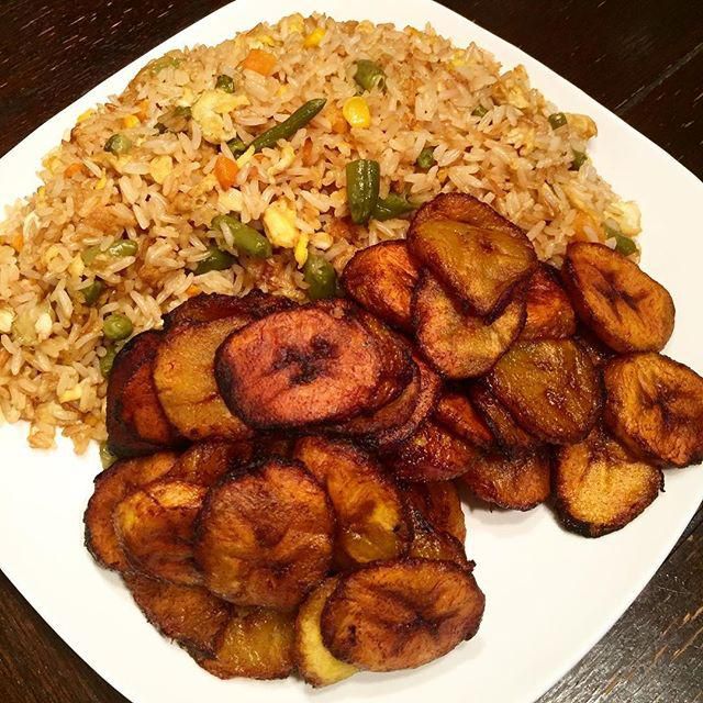 Fried rice with fried plaintain