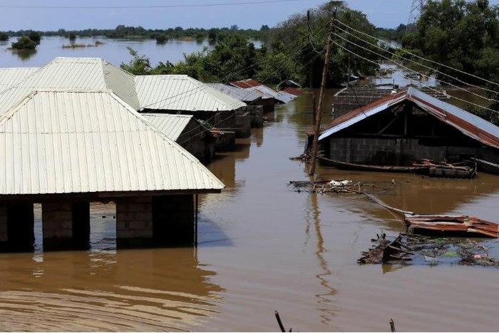 A house partially submerged in flood waters is pictured in Lokoja city, Kogi State, Nigeria September 17, 2018