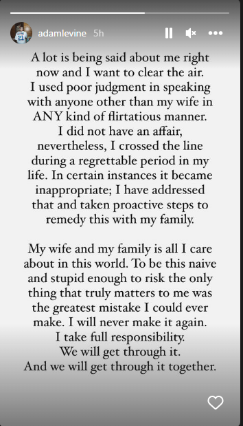 Adam Levine denies affair with Sumner Stroh, but admits he ‘crossed the line’