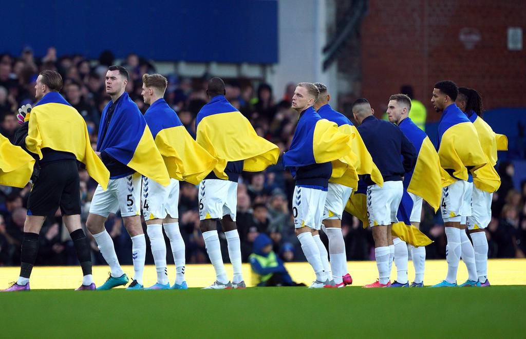 Premier League showed support for Ukraine before Man City's Premier League match aginst Everton on Saturday