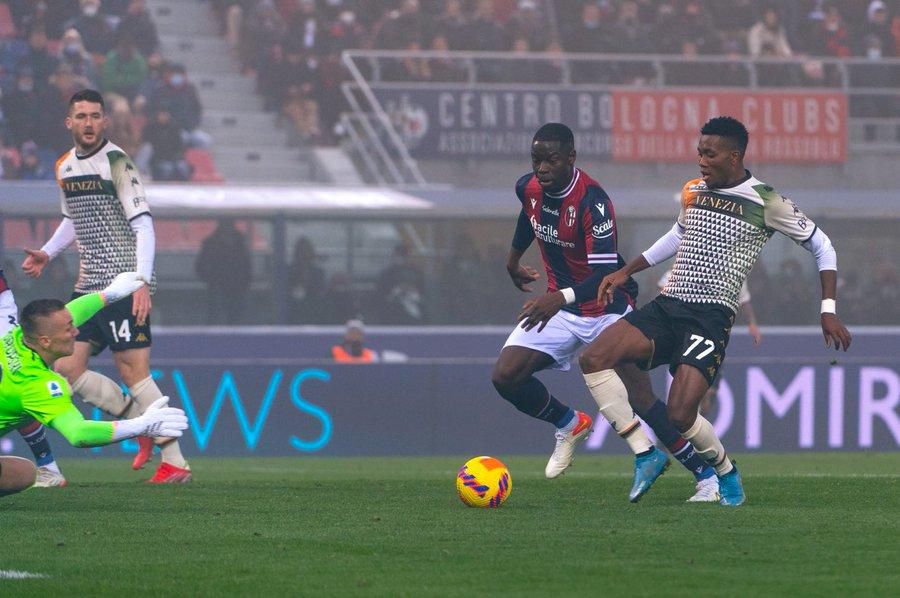 David Okereke chips the goalkeeper for his fourth of the season.