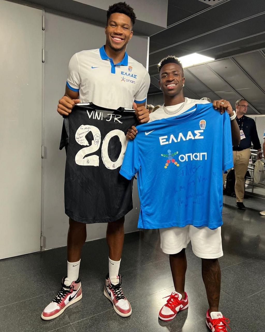 Giannis Antetokounmpo teams up with Real Madrid star Vinícius Jr [Photos]