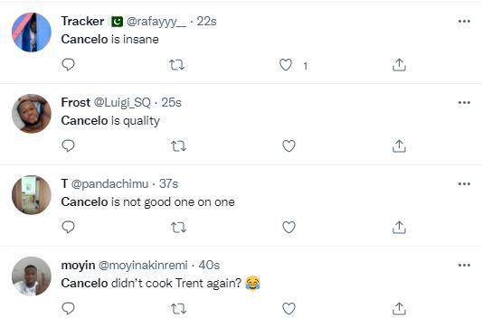 Reactions as Cancelo has a decent outing against Salah as Liverpool hold Manchester City to 2-2 draw