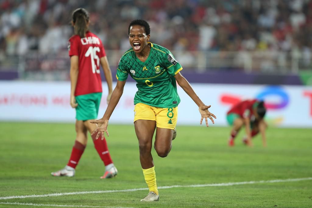 Banyana Banyana heroine,  Magaia celebrates.