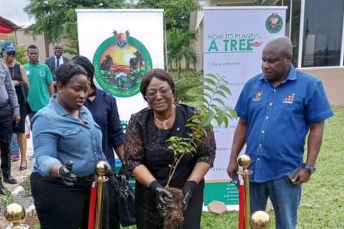 Representative of the Lagos State Deputy Governor/Permanent Secretary Office of the Deputy Governor, Mrs Mobolaji Daba (middle) flanked by General Manager, Lagos State Gardens and Parks Agency, Mrs Adetoun Popoola (Left) and Representative of the Manag...