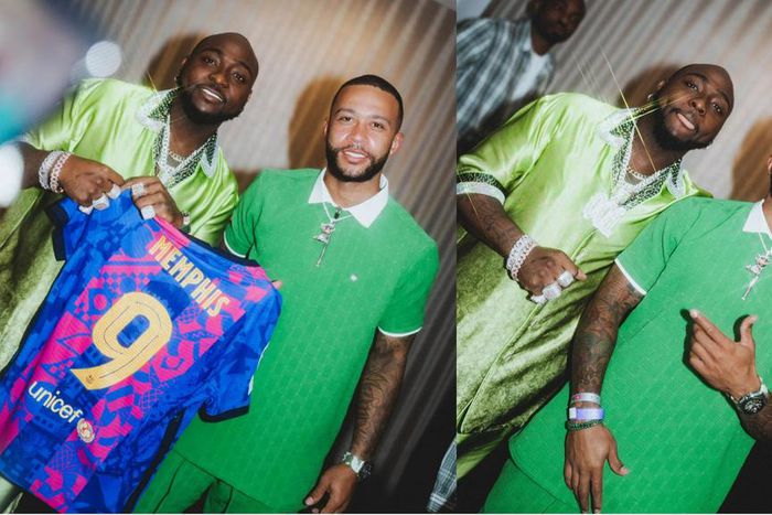 Memphis Depay gifts Davido Barcelona jersey