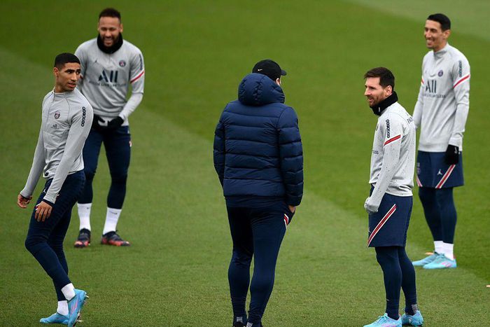 Neymar (top left) may not be fit to face Rennes, but Mauricio Pochettino (centre) can still rely on Lionel Messi (front right)