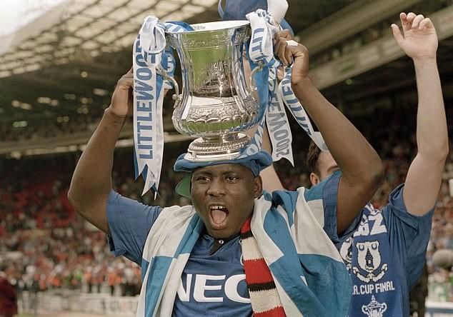 Daniel Amokachi after Everton's FA Cup triumph to enter the list of most decorated Super Eagles plauers of all time