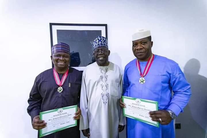 2 APC senators take National Awards to Tinubu. [Facebook:OpeyemiBamidele]