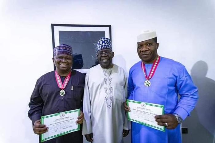 2 APC senators take National Awards to Tinubu. [Facebook:OpeyemiBamidele]