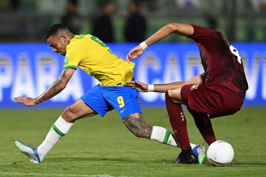 Manchester City forward Gabriel Jesus (left) had a quiet game for Brazil against Venezuela and was substituted in the seoncd half