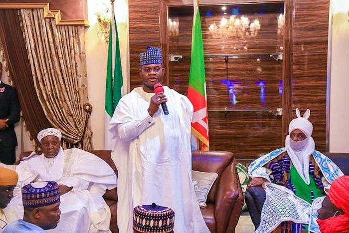 Kogi Governor, Yahaya Bello with Sheikh Niasse left and Sanusi Lamido-Sanusi. [PM News]