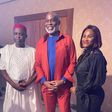 The birthday celebrant Gilbert Igweka flanked by Richard Mofe-Damijo and his wife Perpetual Igweka