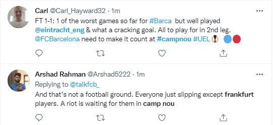 Reactions as Barcelona play out 1-1 draw with Eintracht Frankfurt in Europa League