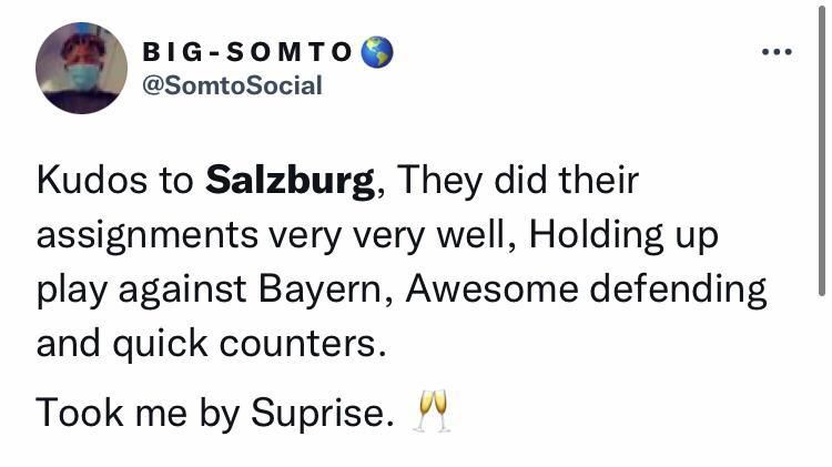 Popular Nigerian Twitter punter expresses shock at Salzburg's performance against the bookies favorite