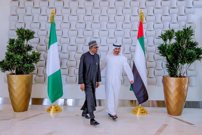 President Muhammadu Buhari meets with Crown Prince of Abu Dhabi H.H. Mohammed Bin Zayed Al Nahyan, in Abu Dhabi, UAE [Twitter/NGRPresident]