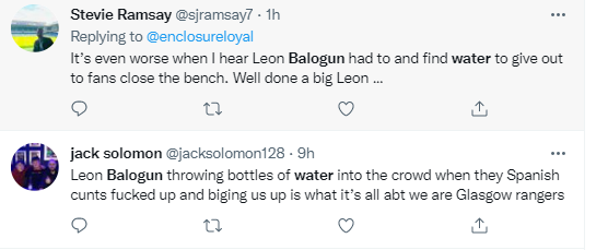 Leon Balogun praised for providing Rangers fans water