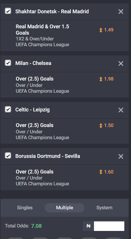 UEFA Champions League accumulator on Bet9ja