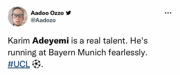 Football fans continued to hail Karim Adeyemi's performance on Wednesday against Bayern Munich