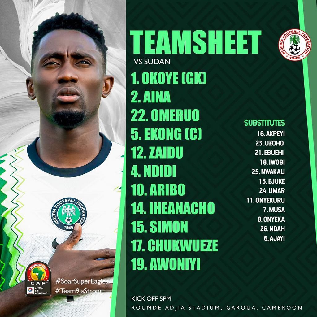 The Super Eagles team to face Sudan in Garoua