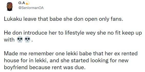 A Nigerian social media influencer hit out at Romelu Lukaku's alleged girlfriend on twitter