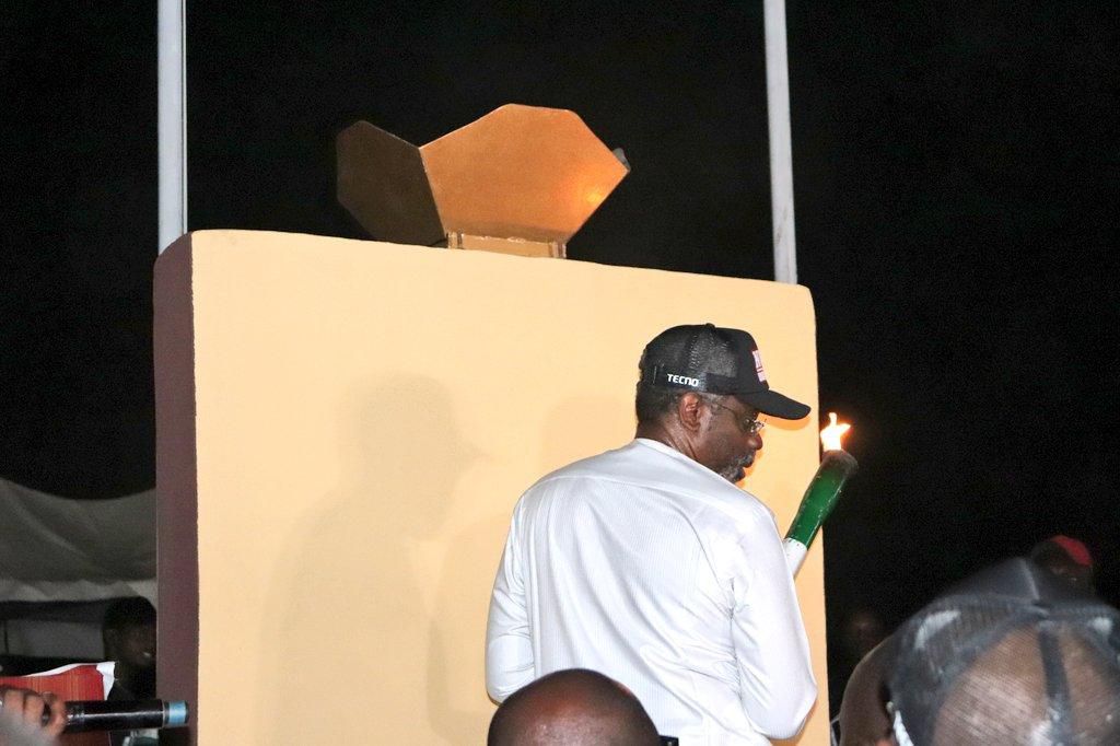 House of Representative Speaker, Femi Gbajabiamila, lights the Torch of Unity.