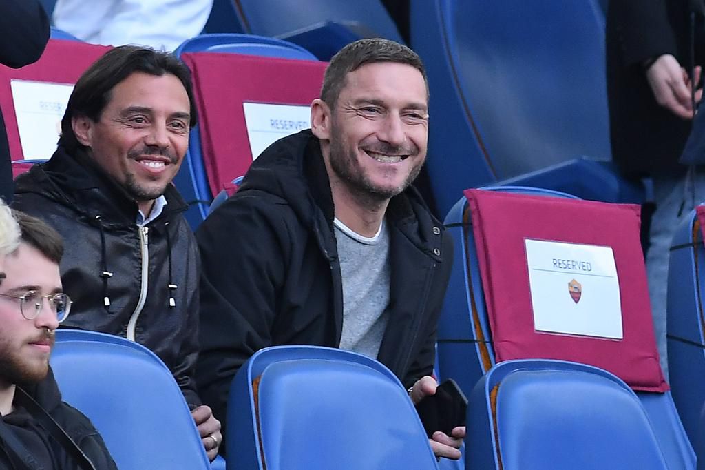 Francesco Totti looks on as AS Roma defeats Lazio at the Stadio Olimpico