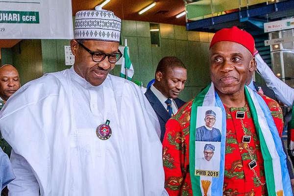 President Muhammadu Buhari and Rotimi Amaechi (Elombah)