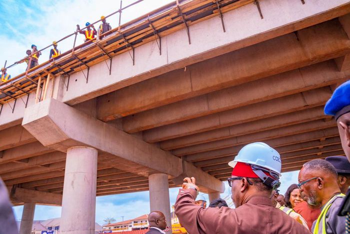 Governor Ifeanyi Okowa inspecting a bridge under construction in Asaba the capital of Delta State. (Delta State Govt)