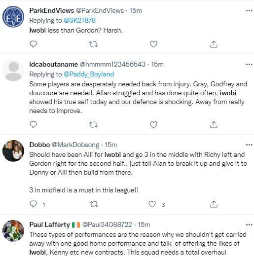 Reactions about Iwobi after Everton's loss to Southampton