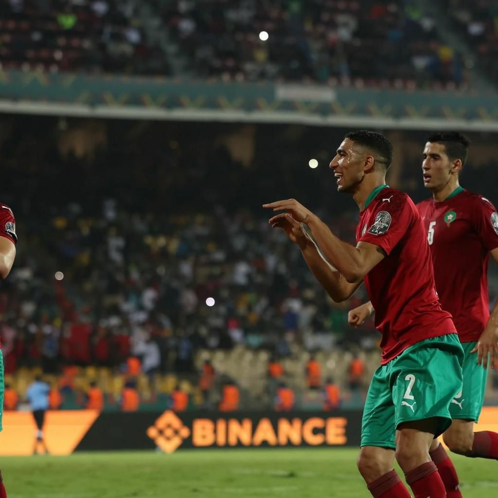 Hakimi celebrates his stunning free kick against Gabon on Tuesday.