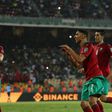 Hakimi celebrates his stunning free kick against Gabon on Tuesday.