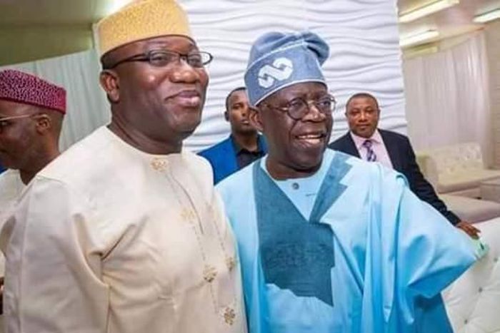 Governor Kayode Fayemi of Ekiti State and the National leader fof APC, Bola Ahmed Tinubu. (SunshineTruth)