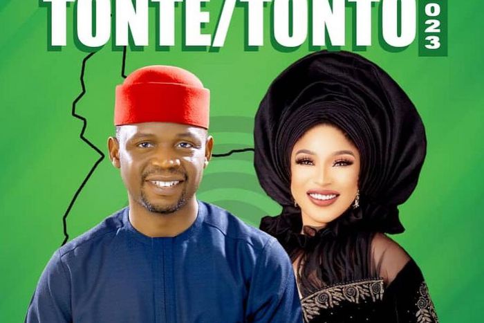 The governorship candidate of ADC, Tonte Ibraye and his deputy, Tonto Dikeh [Instagram/TonteIbraye]