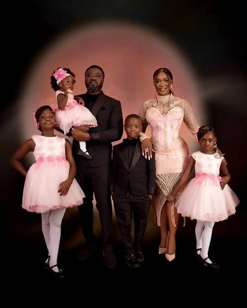 Mercy Johnson Okojie, her husband Odi Okojie and their kids, Purity, Henry, Angel and Divine [Pulse]