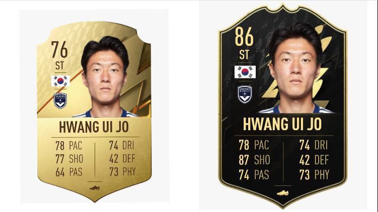Ui-Jo Wang FIFA 22 OPR (Left) and TOTW Upgrade (Right)