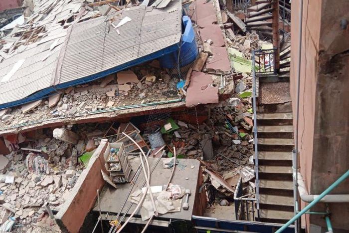 The building located on Sonuga Street, Palm Avenue, in the Mushin area collapsed on Friday, September 23, 2022. (Punch)