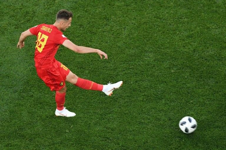 Belgium's forward Adnan Januzaj plays the ball during the Russia 2018 World Cup Group G football match against England at the Kaliningrad Stadium in Kaliningrad on June 28, 2018
