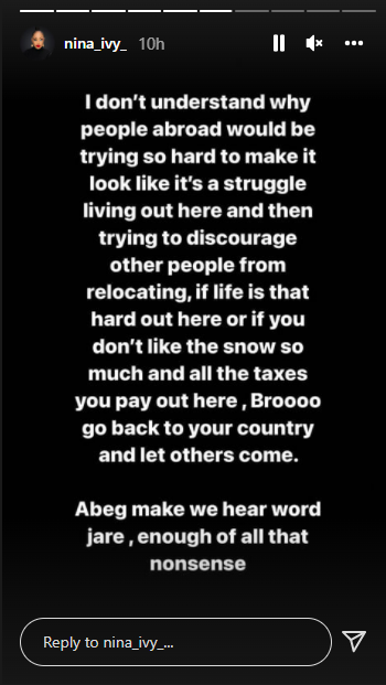 BBNaija's Nina chides migrants discouraging others from moving abroad