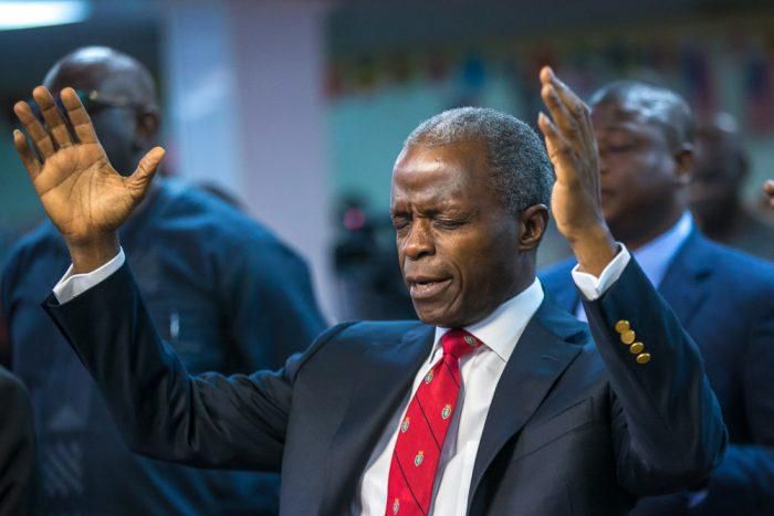 Vice President, Prof Yemi Osinbajo praying (PMNews)