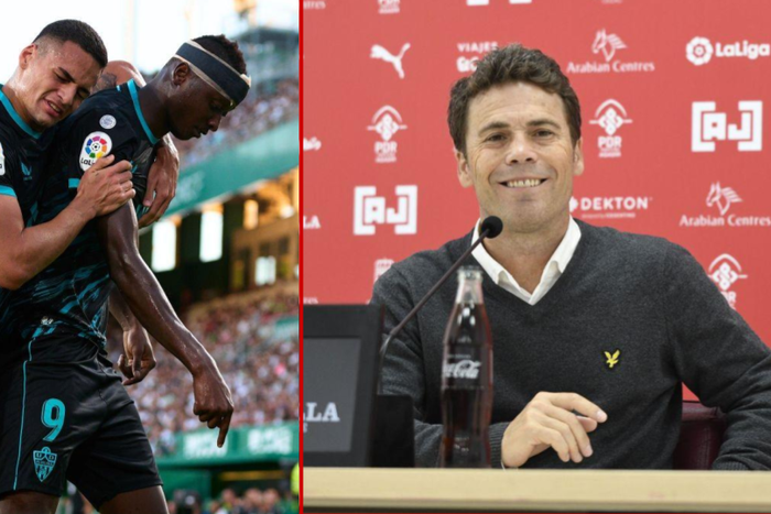 Umar Sadiq Almeria celebrates after scoring his team's second La Liga goal of the season