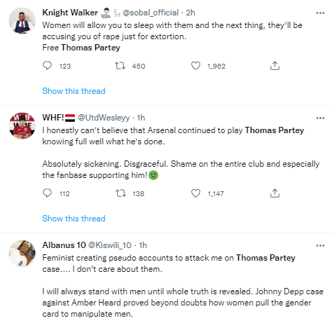 Reactions as Thomas Partey accused of rape on Twitter, belongs in prison