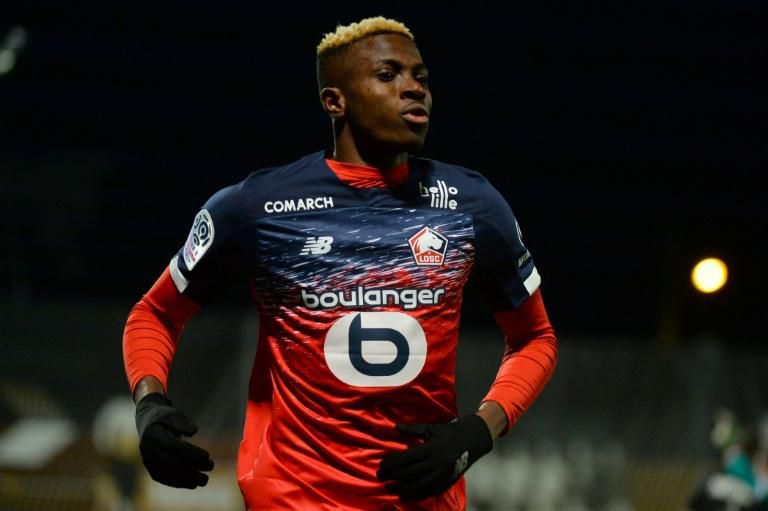 Nigerian forward Victor Osimhen celebrated after scoring for Lille at Angers but was later injured