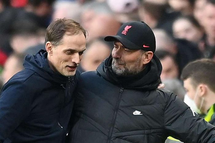 Jurgen Klopp with sacked Chelsea boss Thomas Tuchel