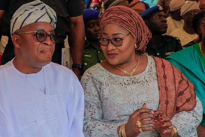 Gov. Gboyega Oyetola of Osun and his wife, Kafayat. [Twitter/@kolaitanoyetola]
