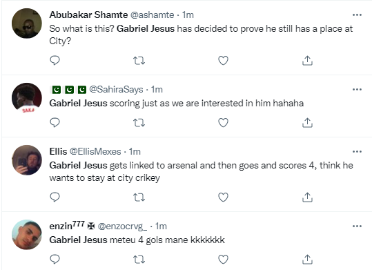 Reactions as Gabriel Jesus scores 4 in Manchester City's 5-1 win against Watford