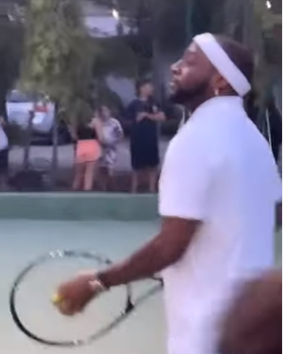 Davido shows off his tennis skills wearing white